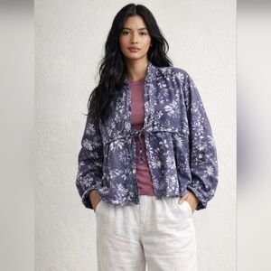 Free People Floral Indigo Jean Jacket